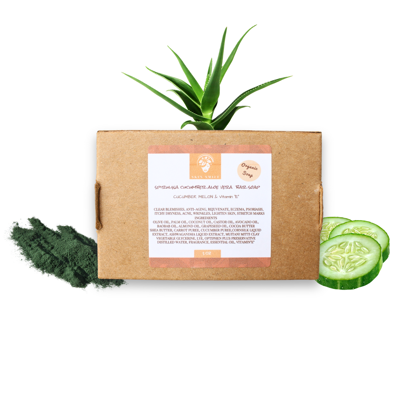 Spirulina Cucumber Aloe Vera Bar Soap With White Tea Ginger Fragrance Oil & Vitamin"E"
